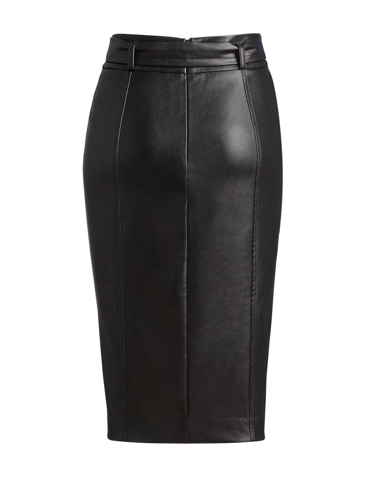 Faux-Leather Belted Pencil Skirt