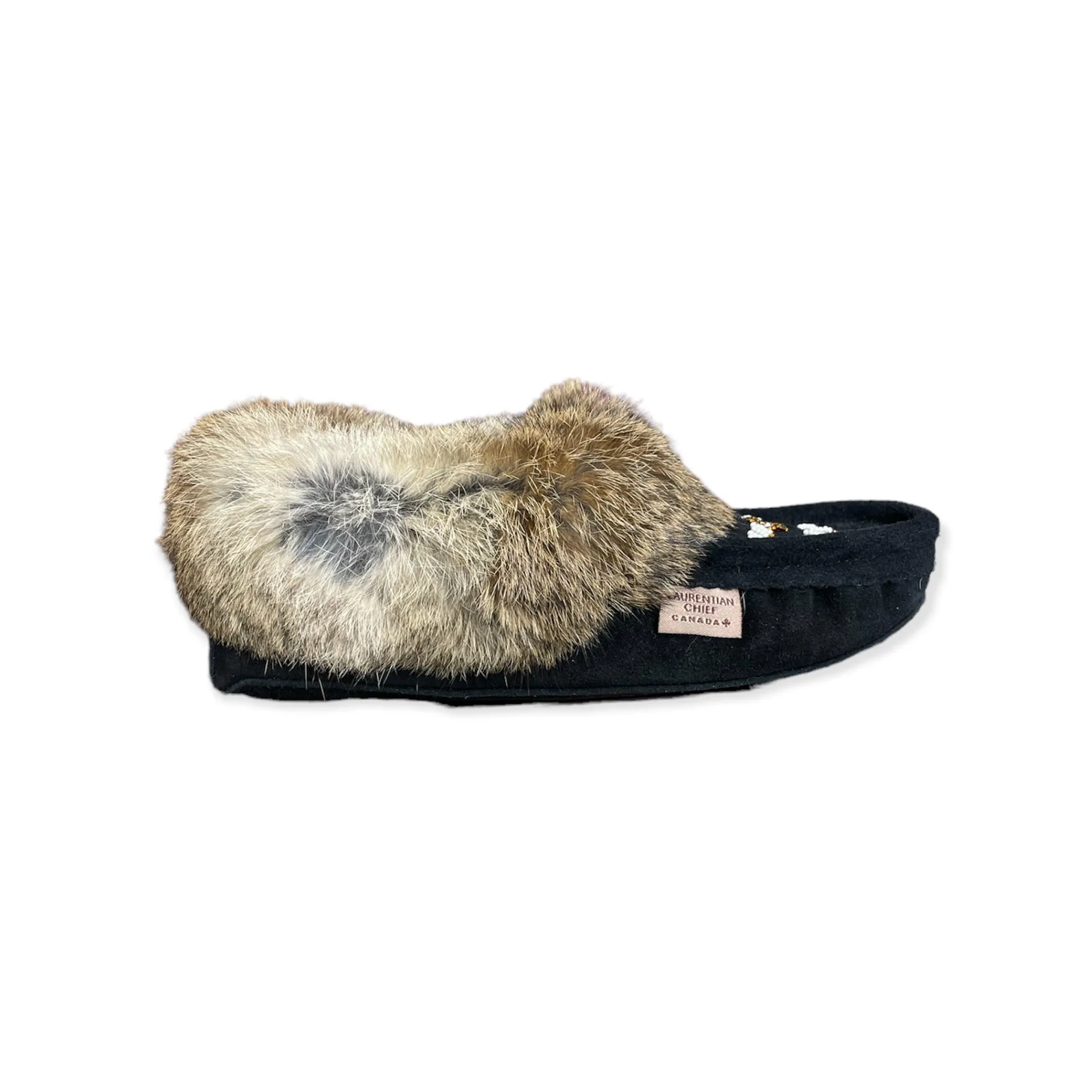 Fur Moccasin (Coyote) - Black Suede