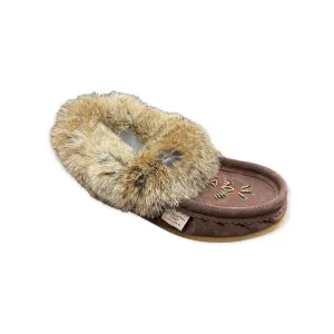 Fur Moccasin with Sole - Chocolate Suede