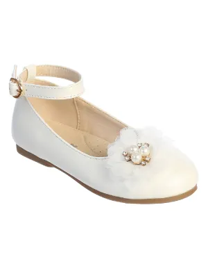 Girl Ivory Mesh Flower Ankle Strap Mary Jane Flats 9 Toddler-5 Kids