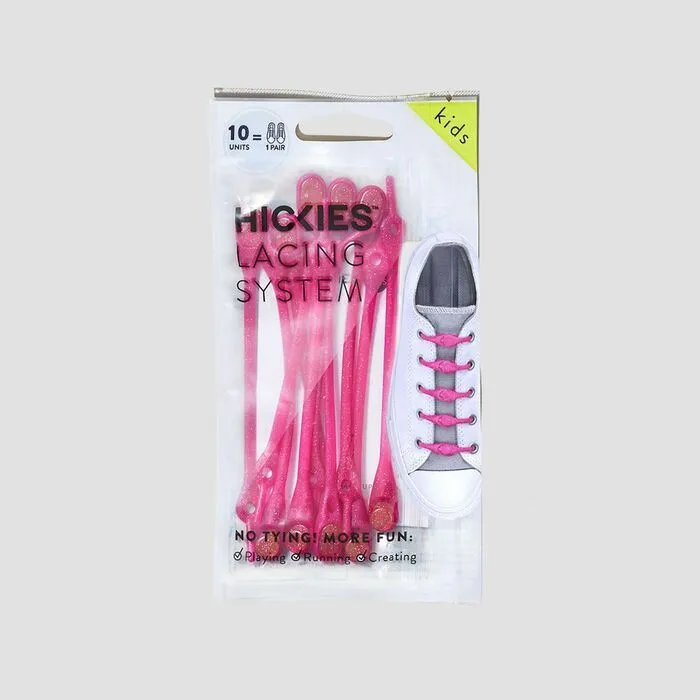 Hickies Laces Kids No Tie Elastic Shoelaces Trainers Straps 14 Pack Glitter Pink