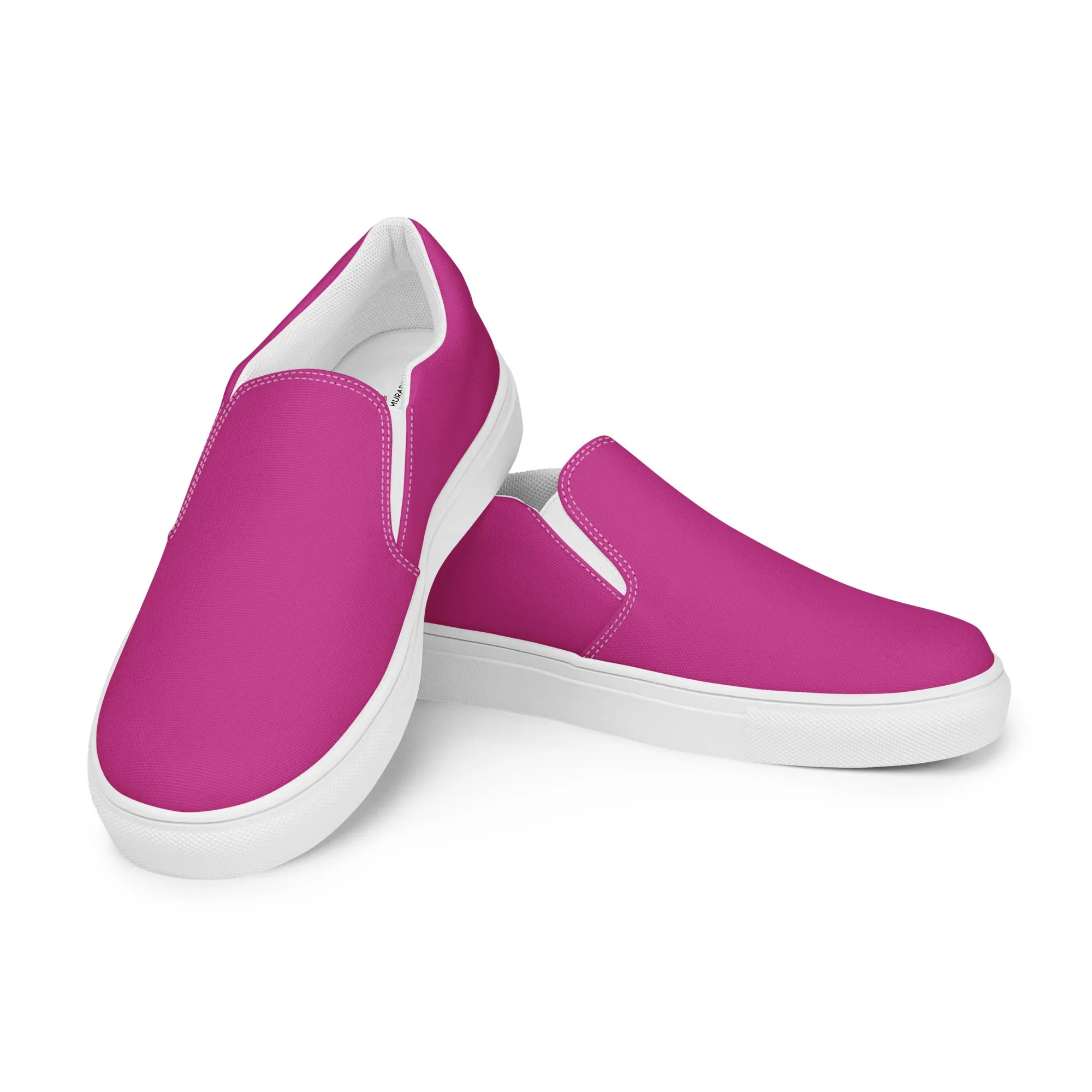 Hot Pink Men's Slip Ons, Solid Hot Pink Color Best Casual Breathable Men’s Slip-on Canvas Shoes (US Size: 5-13)