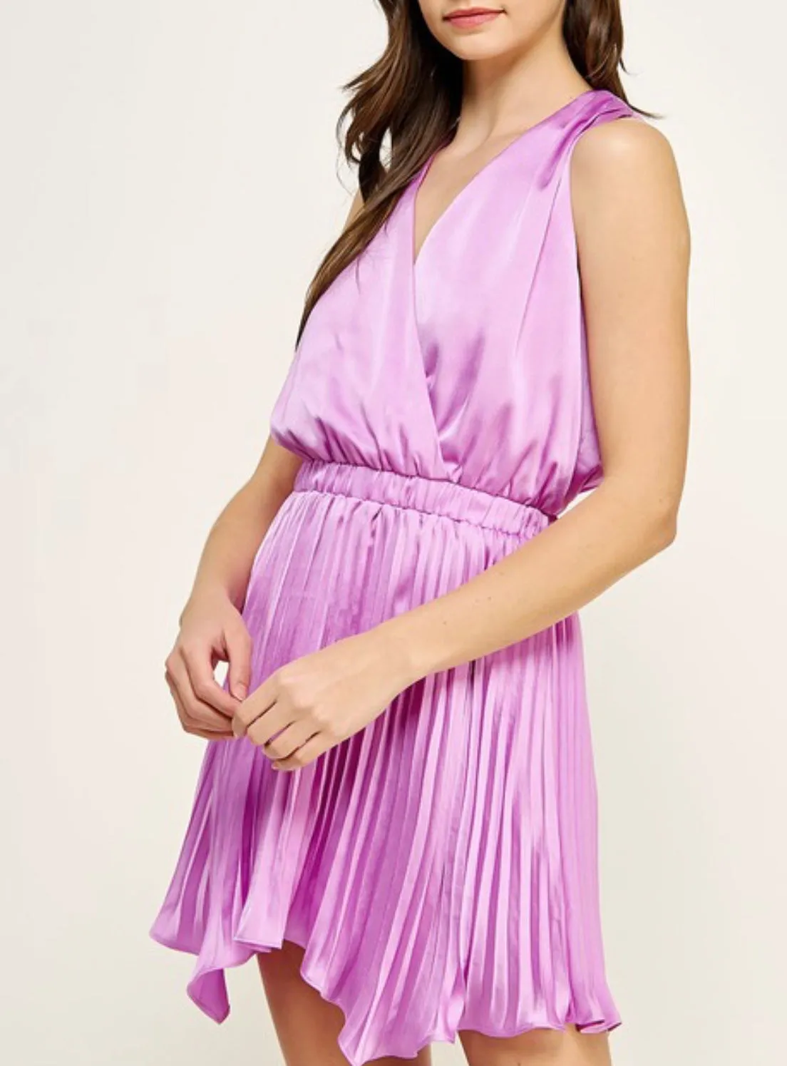 Jane Pleated Mini Dress in Lavender