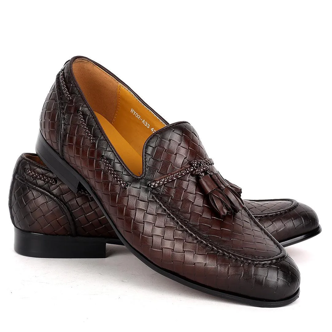 J.M WESTON Exquisite Woven Leather Shoe with Textile Design