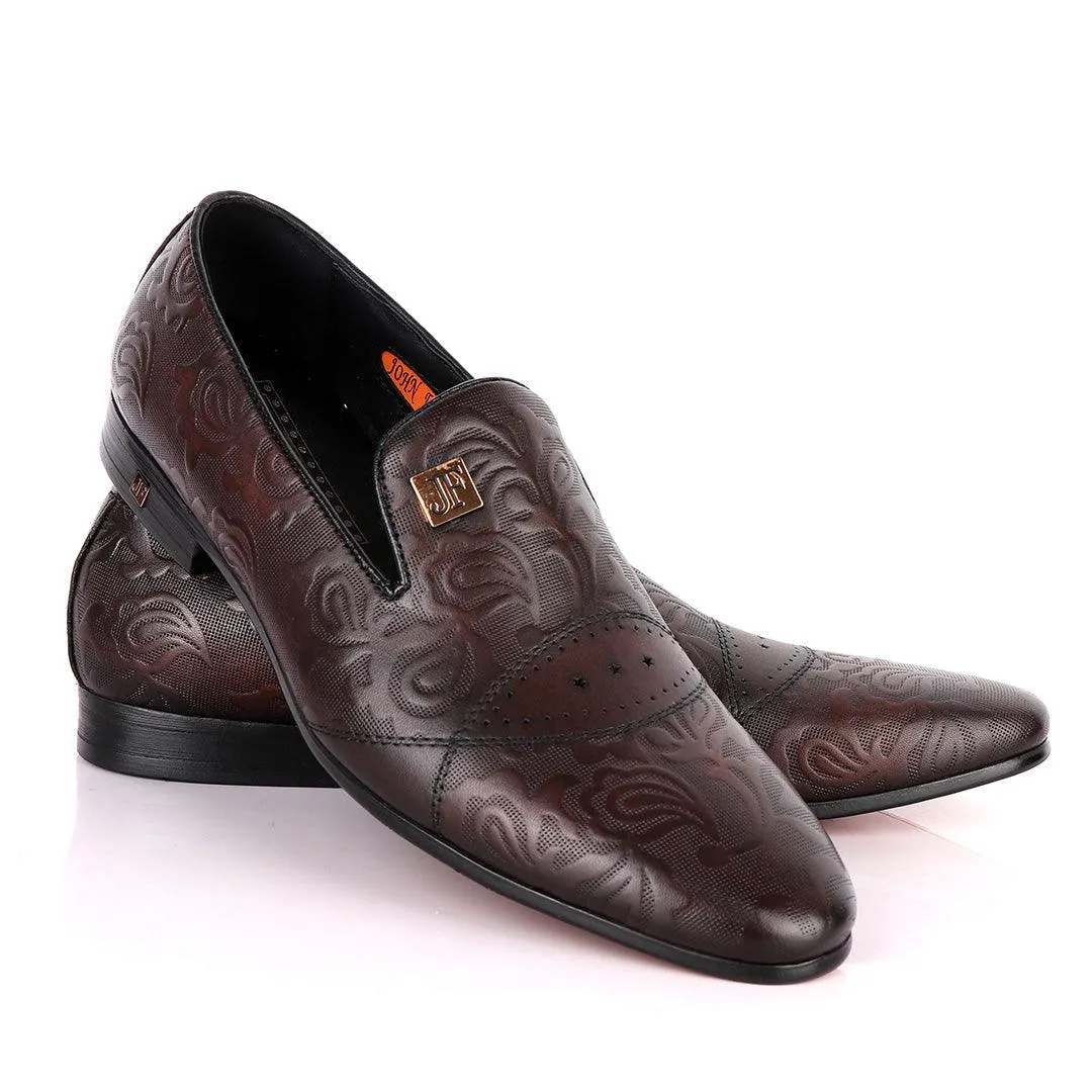 John Foster Flower Pattern Design Coffee Leather Formal Shoe