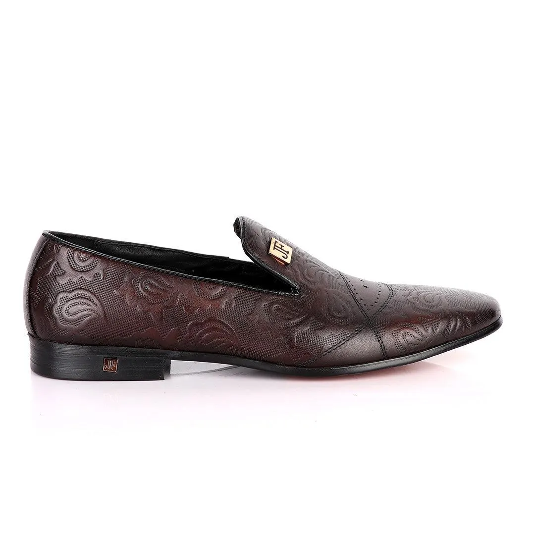 John Foster Flower Pattern Design Coffee Leather Formal Shoe