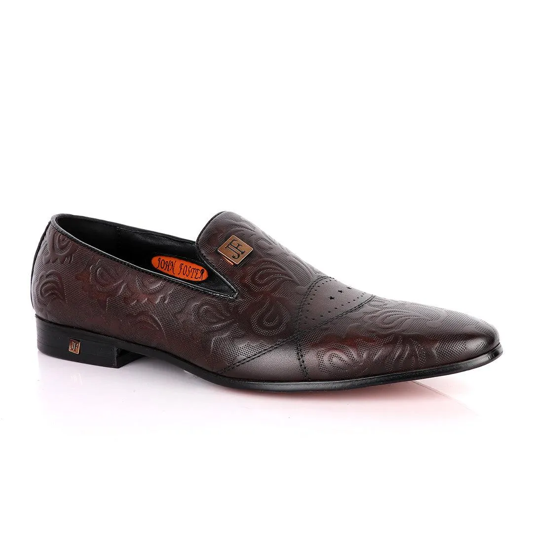 John Foster Flower Pattern Design Coffee Leather Formal Shoe