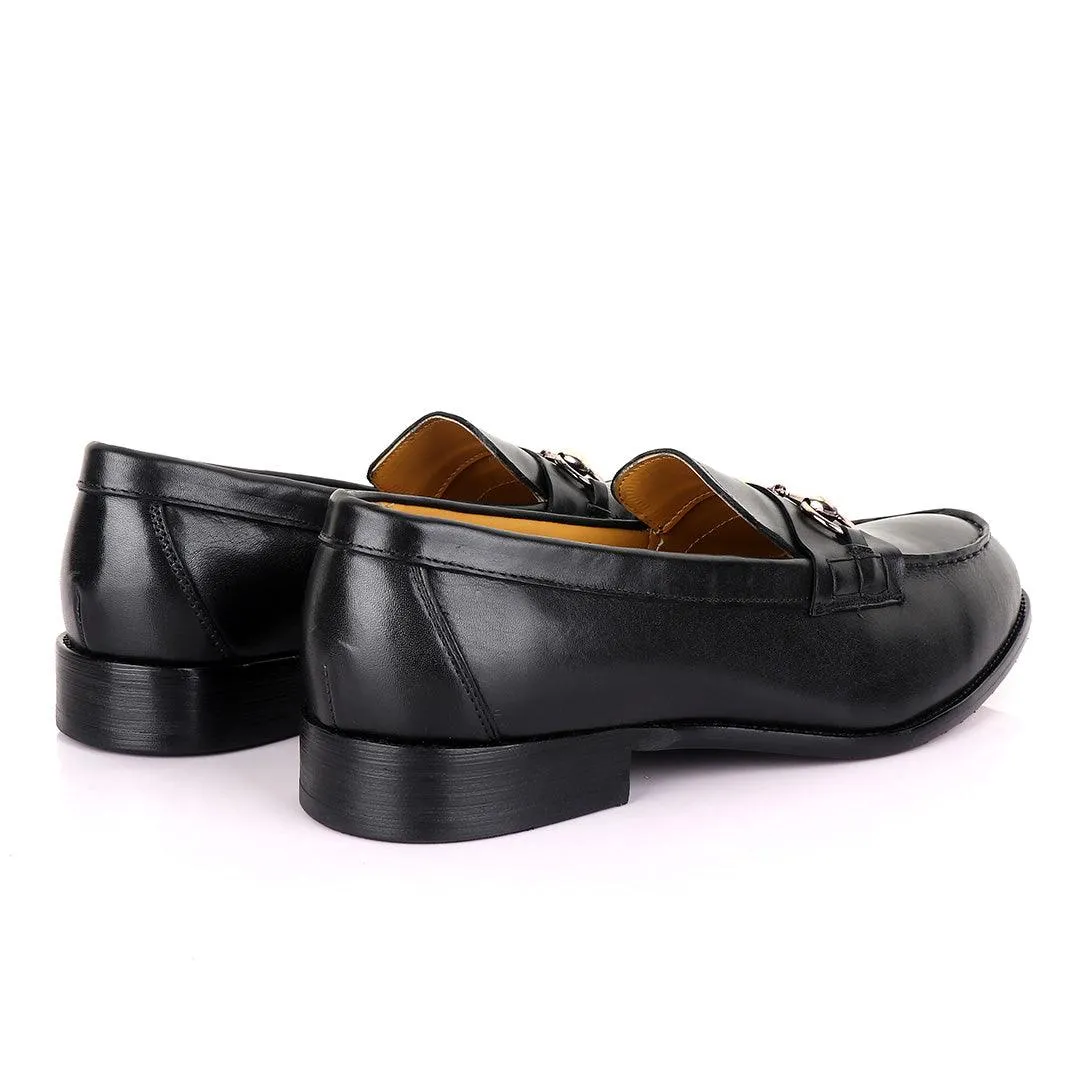 John Mendson Black With Chain Leather Loafers