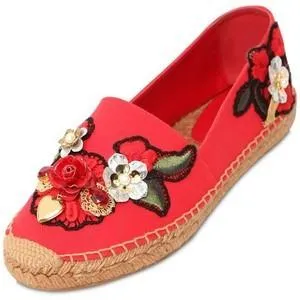 Locket-Flower-Jewel Embroidered Espadrilles-Red