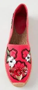 Locket-Flower-Jewel Embroidered Espadrilles-Red