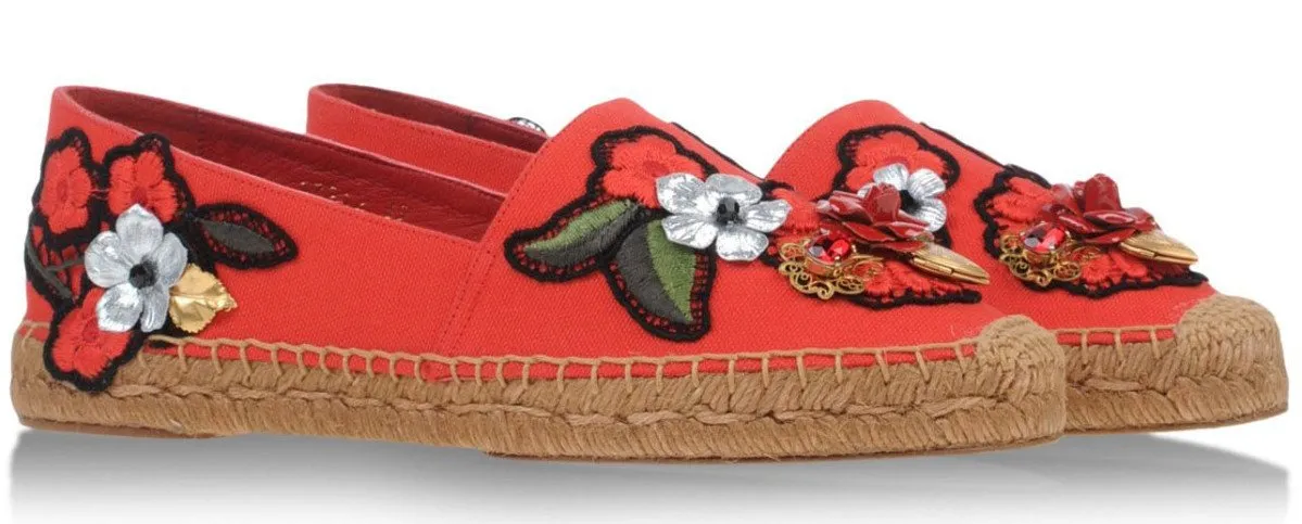 Locket-Flower-Jewel Embroidered Espadrilles-Red