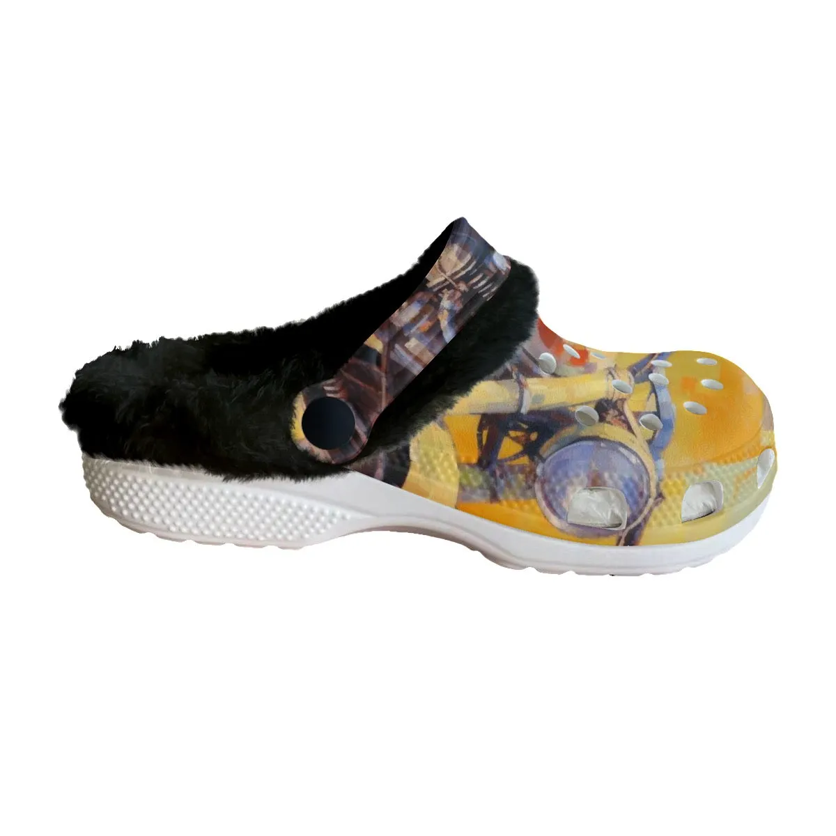 Mc#18 Men's Classic Clogs with Fleece, motorcycle print