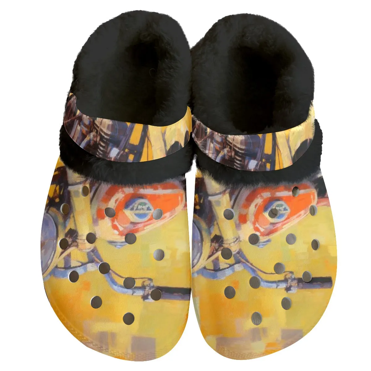 Mc#18 Men's Classic Clogs with Fleece, motorcycle print