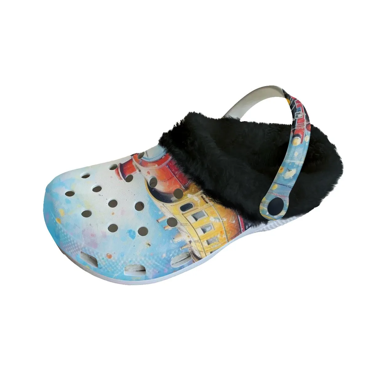 Mc#21 Men's Classic Clogs with Fleece, train, print