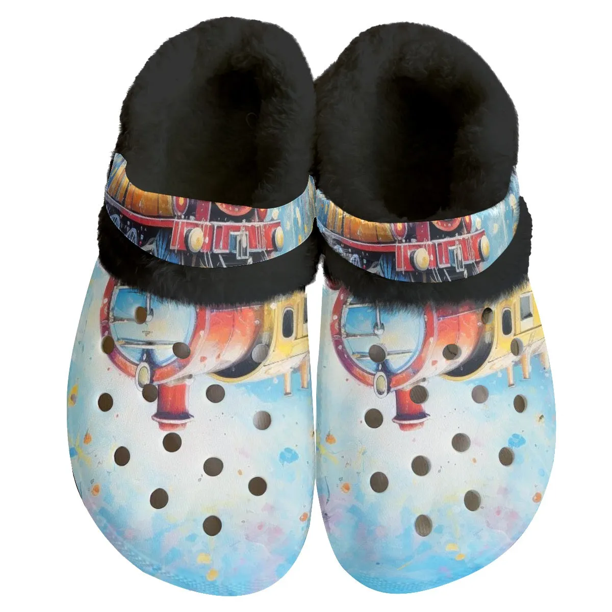 Mc#21 Men's Classic Clogs with Fleece, train, print