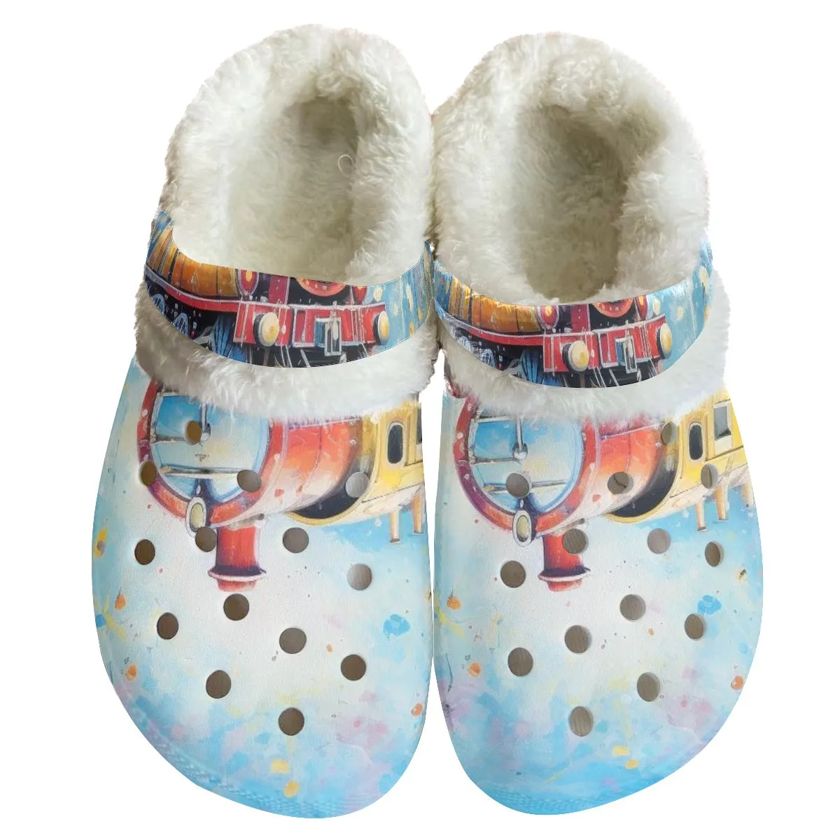 Mc#21 Men's Classic Clogs with Fleece, train, print