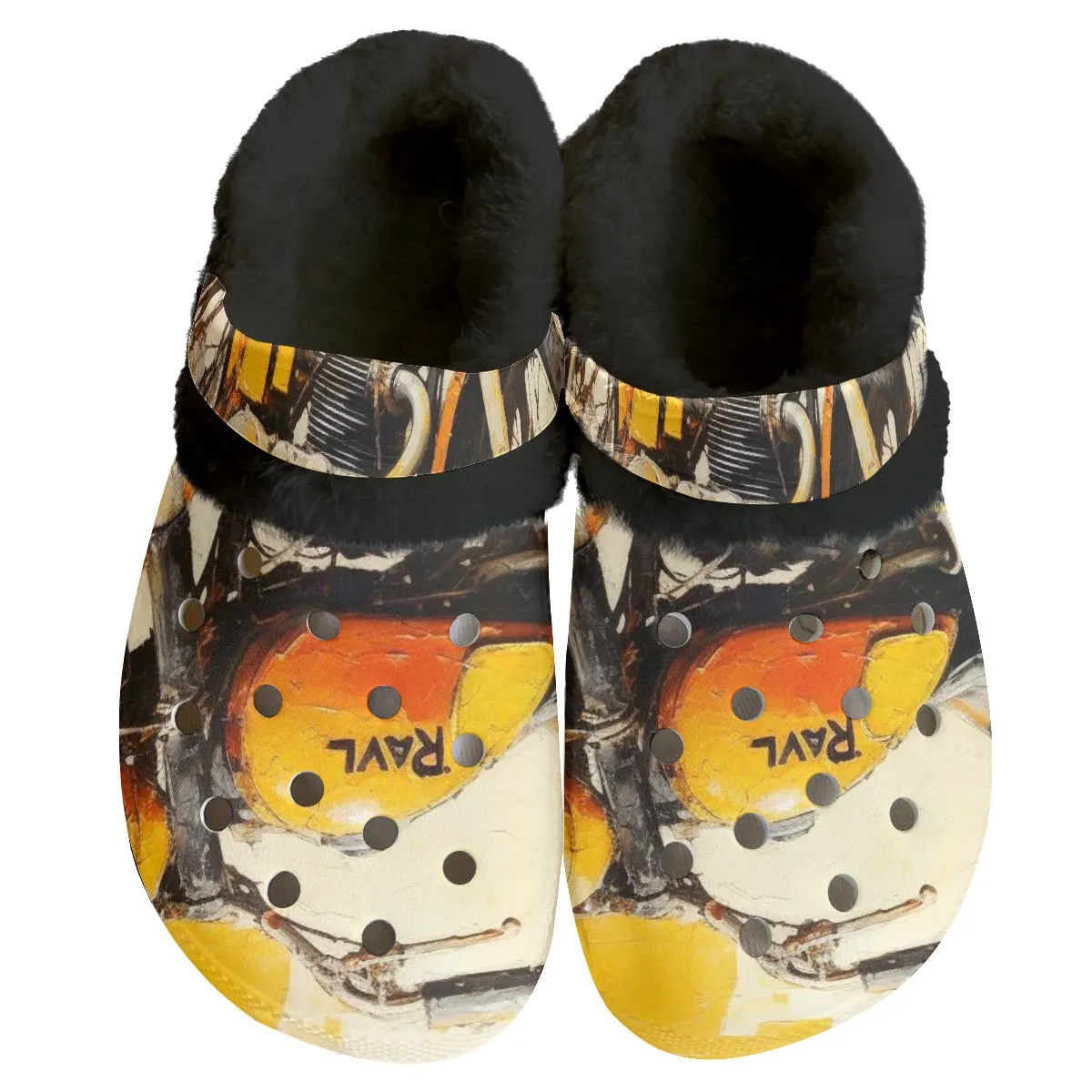 Mc#30 Men's Classic Clogs with Fleece, motorcycle print