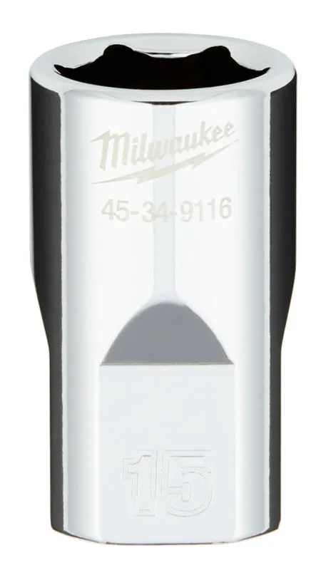 Milwaukee 45-34-9116 Socket, 15 mm Socket, 1/2 in Drive, 6-Point, Chrome Vanadium Steel, Chrome :CD: QUANTITY: 1