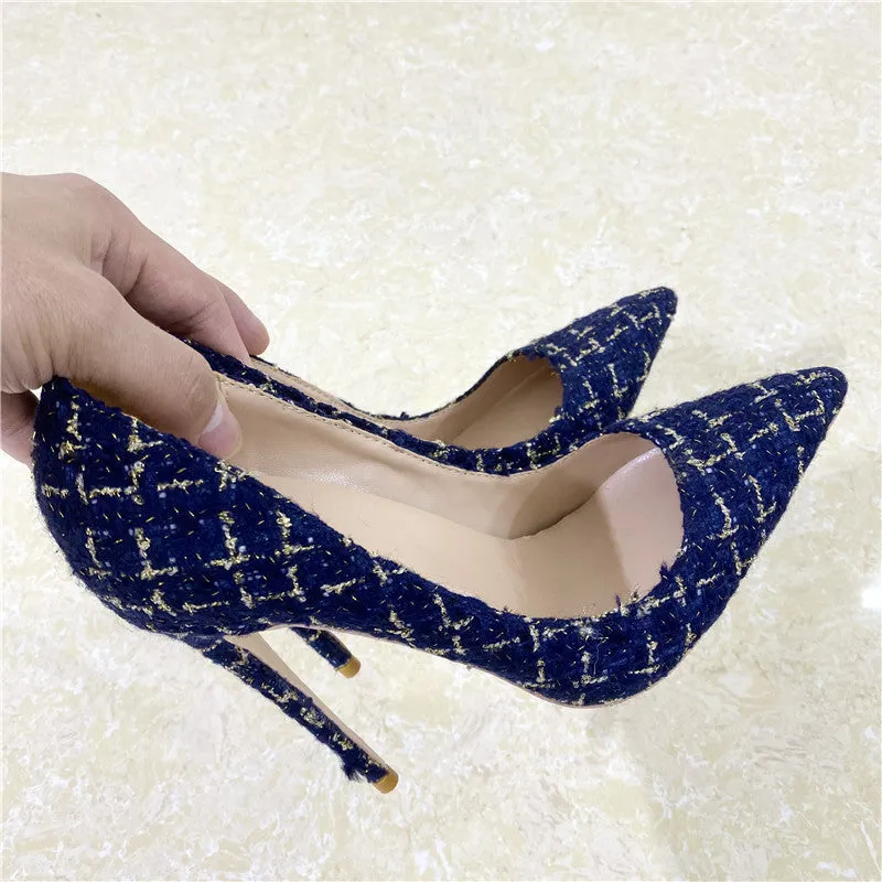 New Woven High Heel Shoes 12CM Pointed Stiletto Heel Shallow Mouth