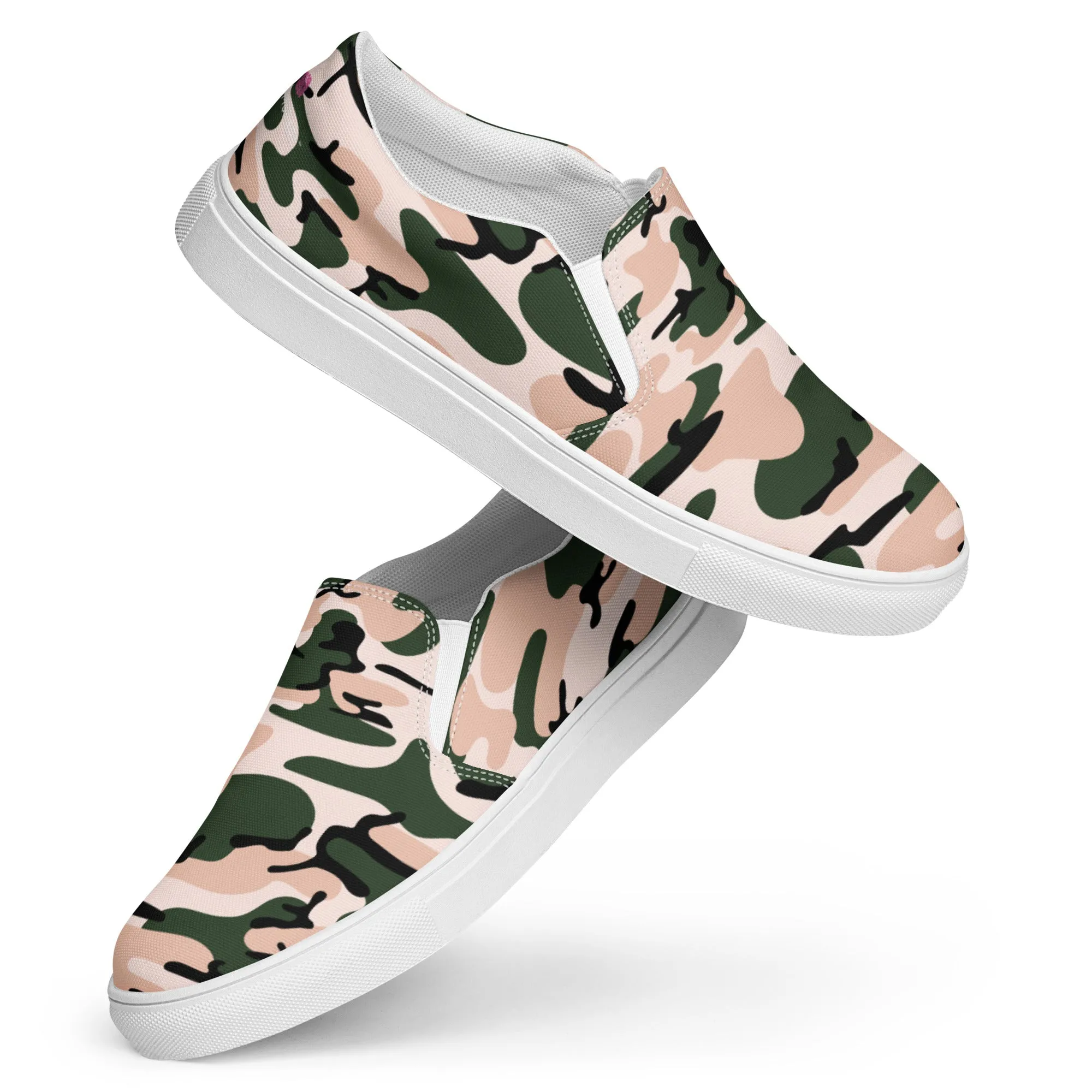 Pink Green Camo Women's Sneakers, Best Women’s Slip-On Canvas Shoes, Ladies Canvas Shoes (US Size: 5-12)