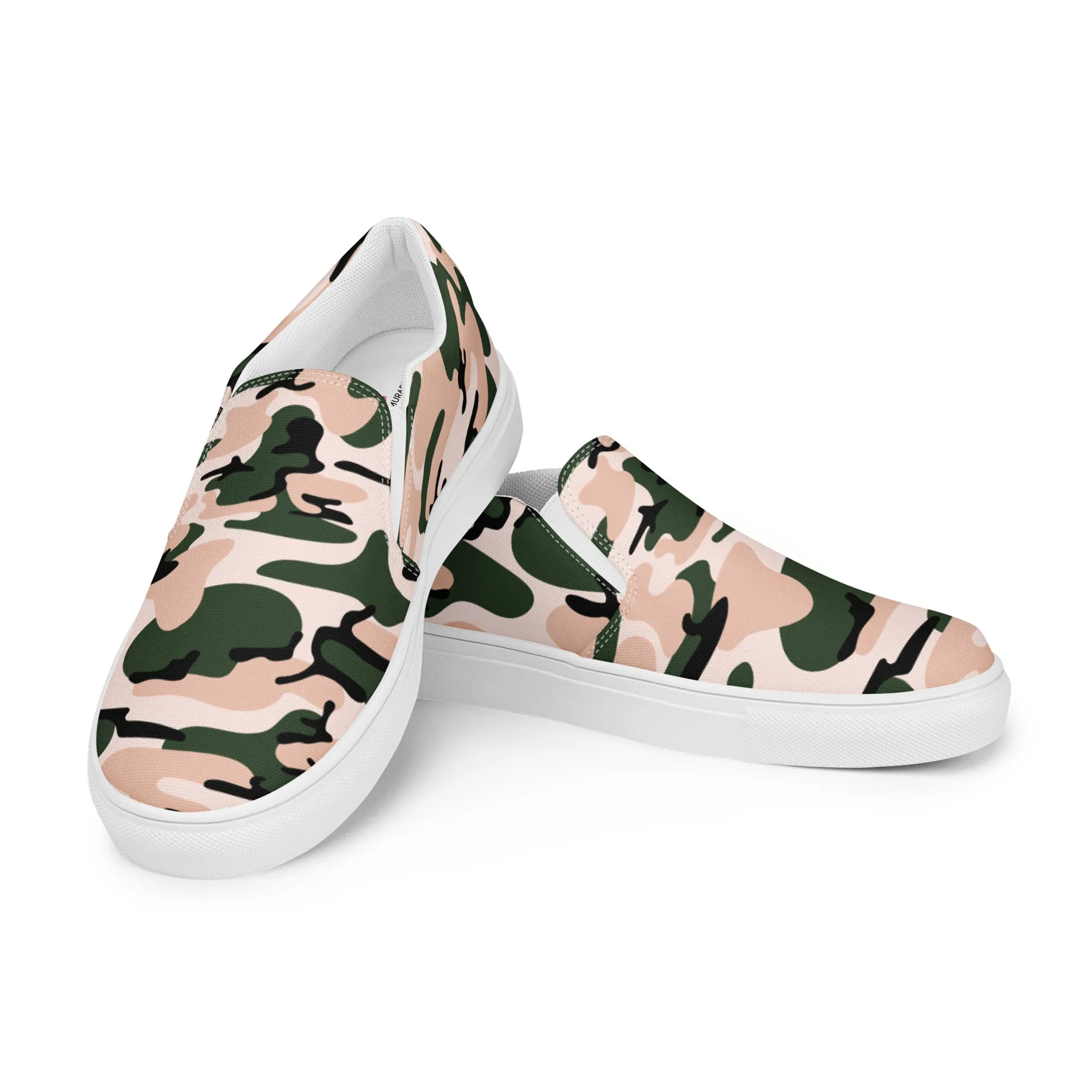 Pink Green Camo Women's Sneakers, Best Women’s Slip-On Canvas Shoes, Ladies Canvas Shoes (US Size: 5-12)