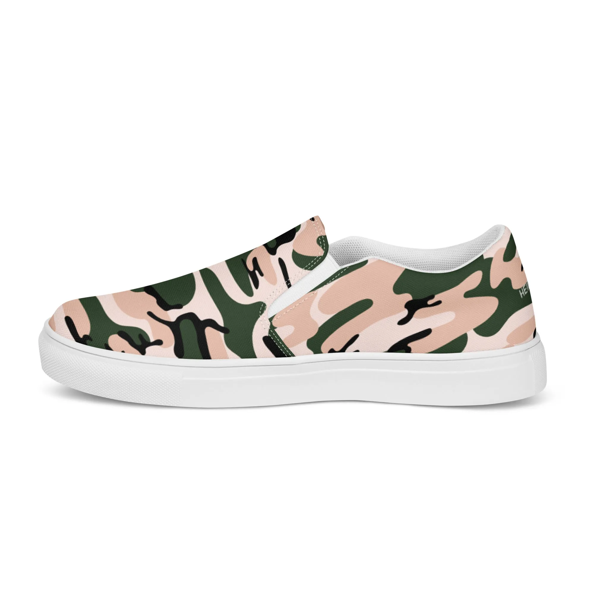 Pink Green Camo Women's Sneakers, Best Women’s Slip-On Canvas Shoes, Ladies Canvas Shoes (US Size: 5-12)