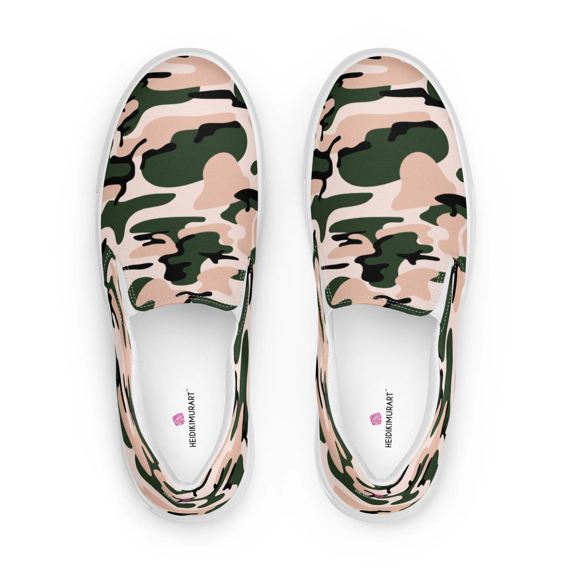 Pink Green Camo Women's Sneakers, Best Women’s Slip-On Canvas Shoes, Ladies Canvas Shoes (US Size: 5-12)