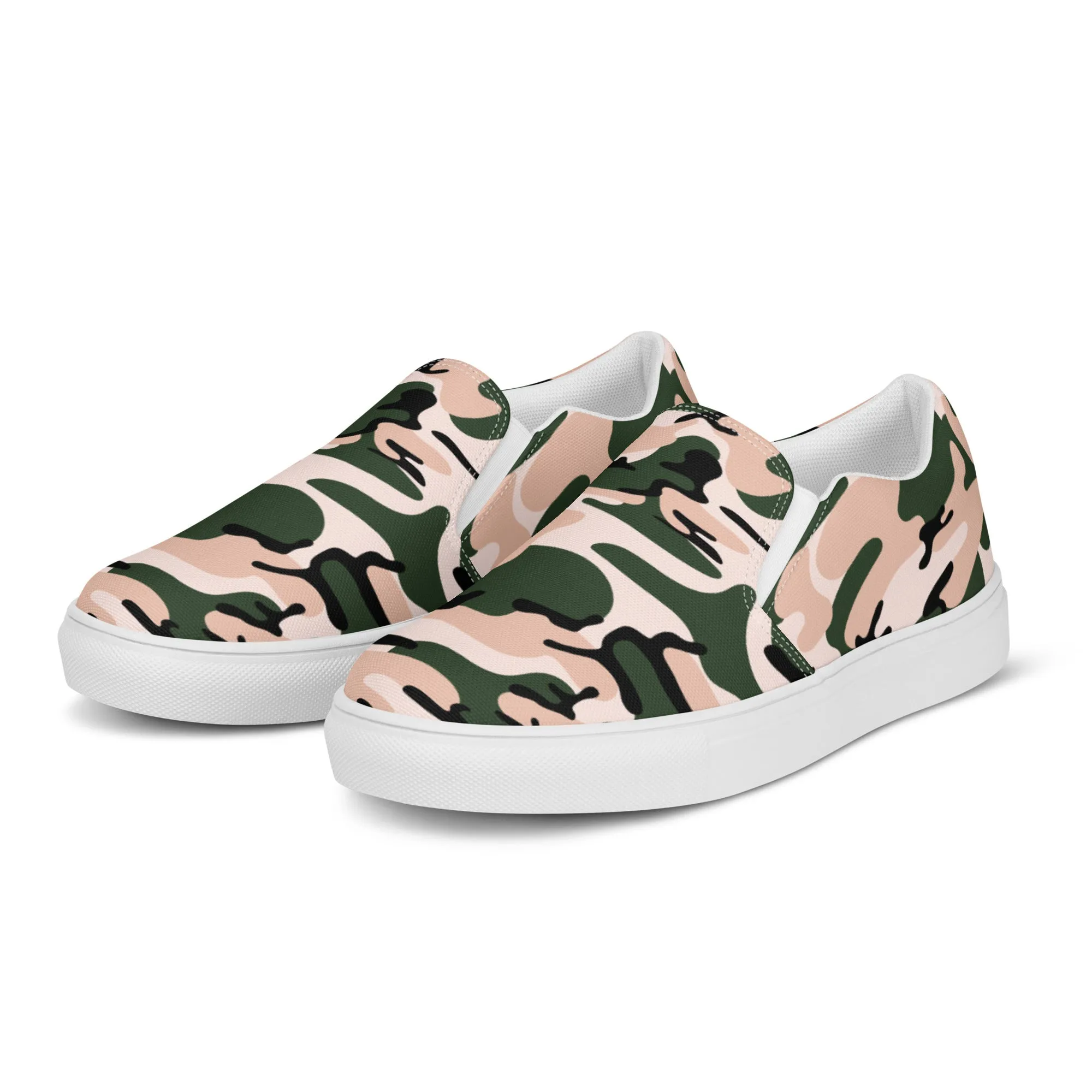 Pink Green Camo Women's Sneakers, Best Women’s Slip-On Canvas Shoes, Ladies Canvas Shoes (US Size: 5-12)