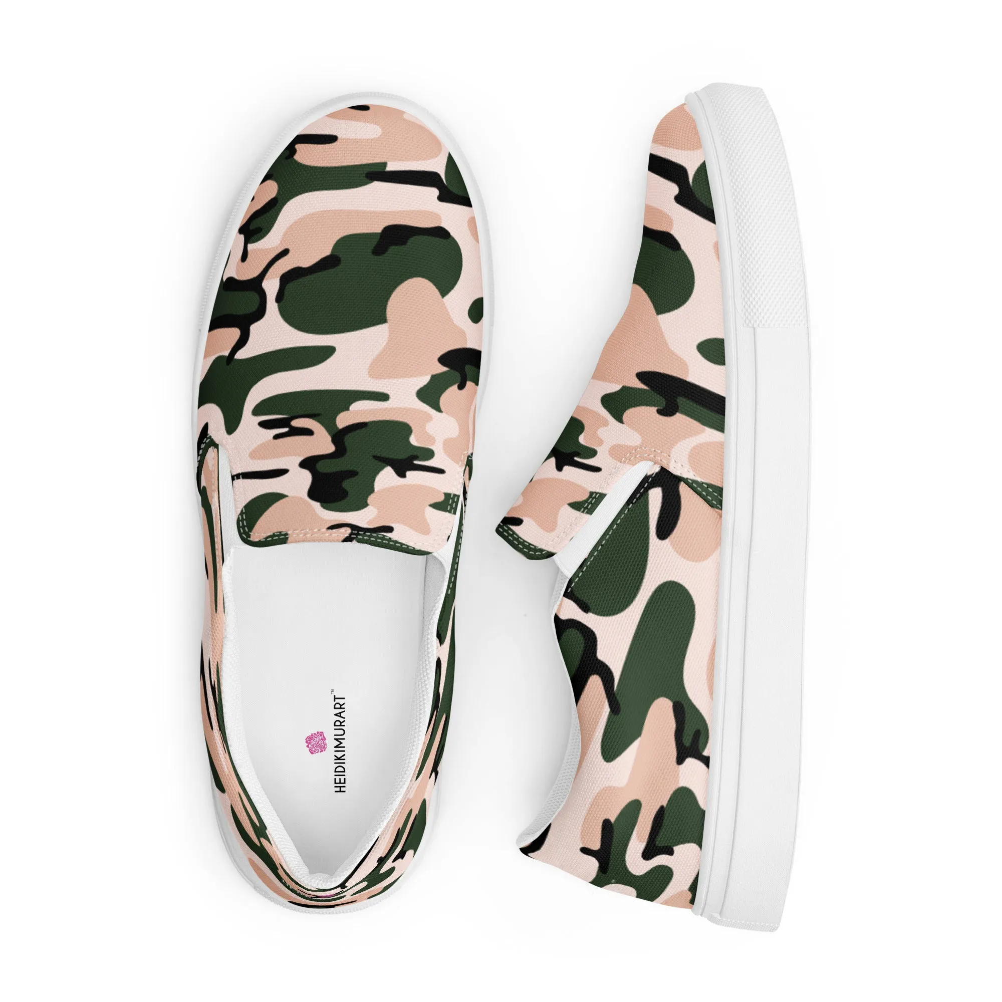 Pink Green Camo Women's Sneakers, Best Women’s Slip-On Canvas Shoes, Ladies Canvas Shoes (US Size: 5-12)