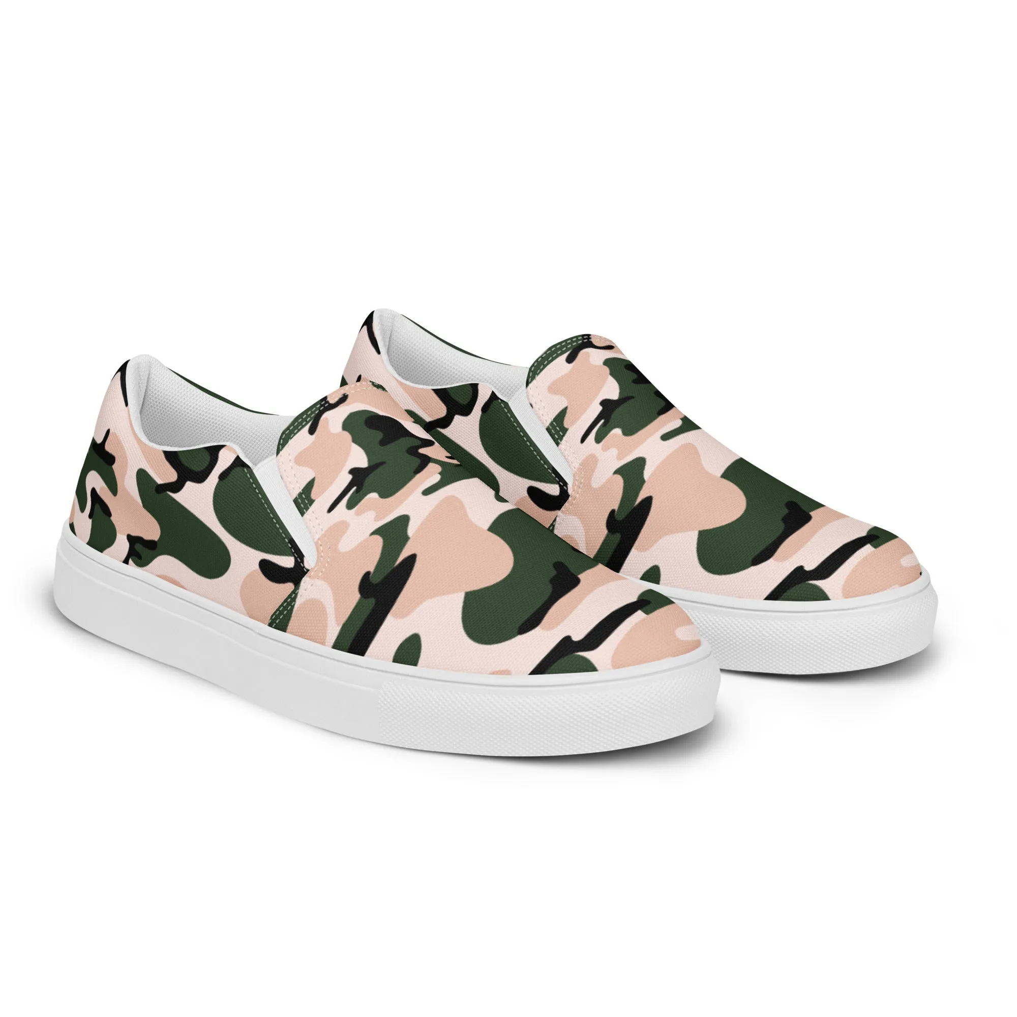 Pink Green Camo Women's Sneakers, Best Women’s Slip-On Canvas Shoes, Ladies Canvas Shoes (US Size: 5-12)