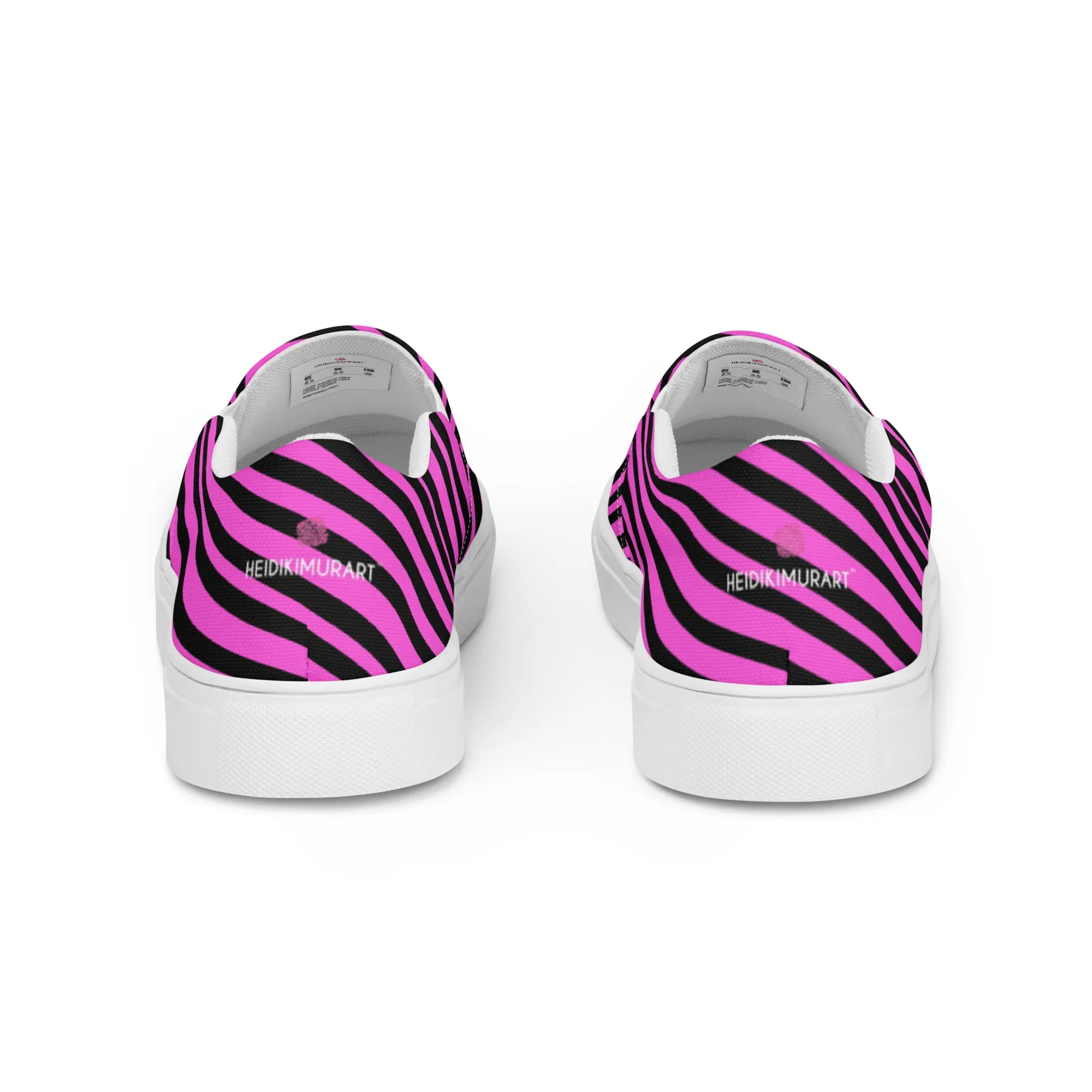 Pink Striped Women's Slip Ons, Diagonally Striped Print Women’s Slip-On Canvas Shoes (US Size: 5-12)