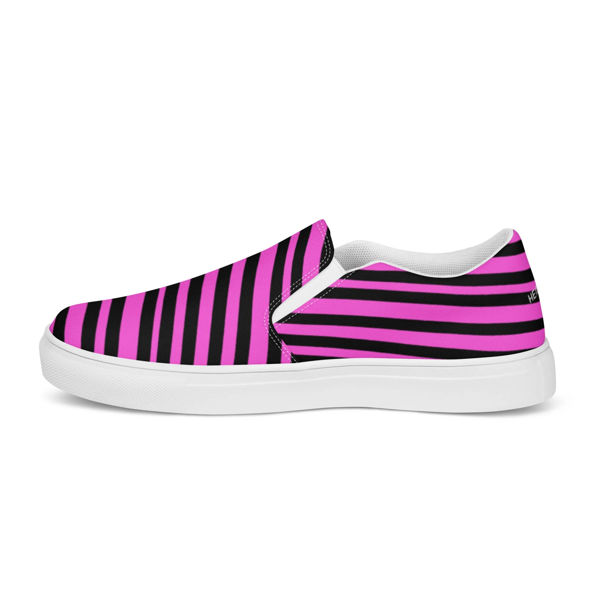 Pink Striped Women's Slip Ons, Diagonally Striped Print Women’s Slip-On Canvas Shoes (US Size: 5-12)