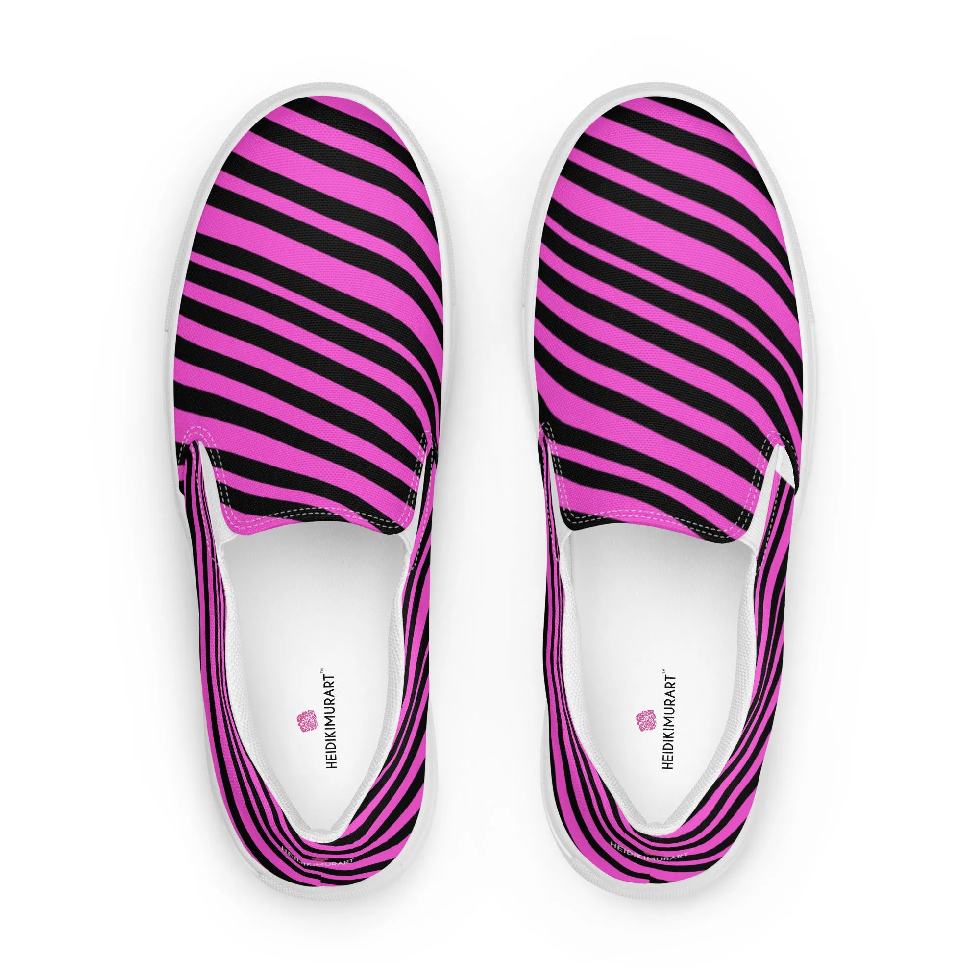 Pink Striped Women's Slip Ons, Diagonally Striped Print Women’s Slip-On Canvas Shoes (US Size: 5-12)