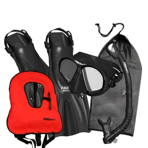 Promate Spectrum Adult Snorkeling Mask Dry Snorkel Fins Gear Bag Set With Snorkel Vest Jacket - SCS0099  SV01