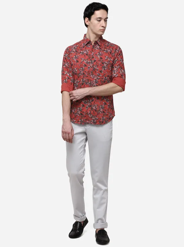 Red Slim Fit Printed Casual Shirt | Greenfibre