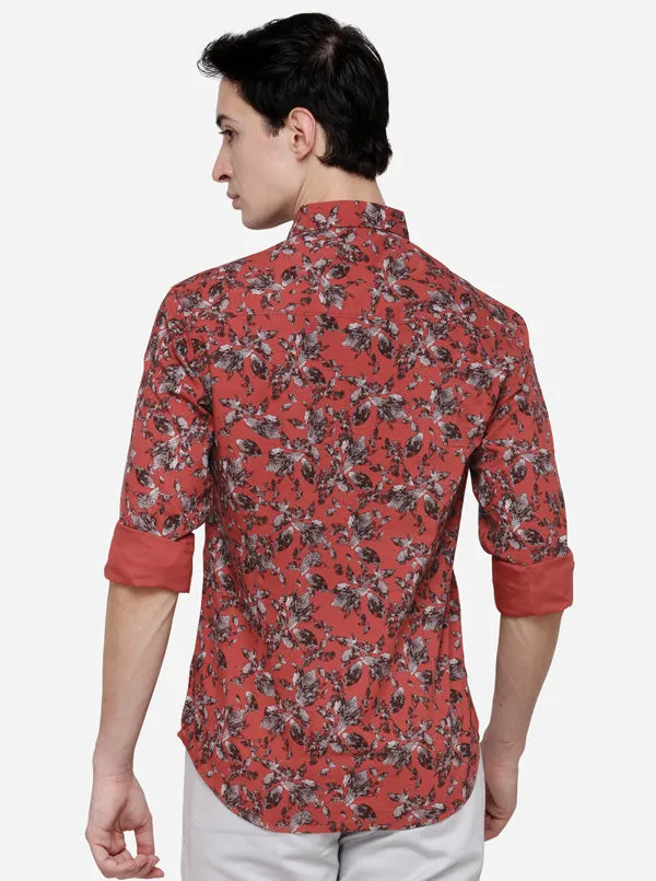 Red Slim Fit Printed Casual Shirt | Greenfibre