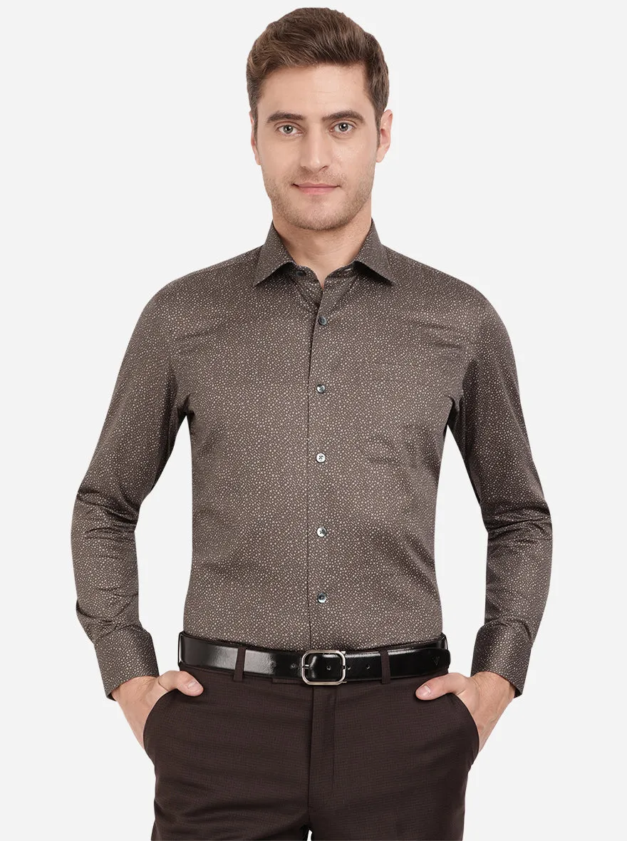 Steel Grey Printed Slim Fit Formal Shirt | Metal