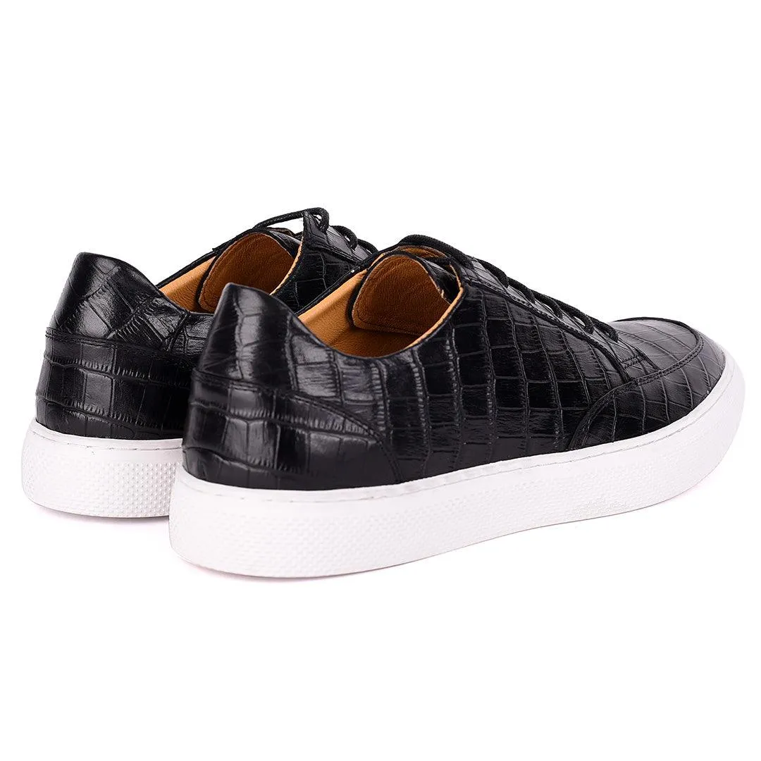 Terry Taylors Lace Up Crocodile Skin Leather Men's Sneaker Shoe- Black