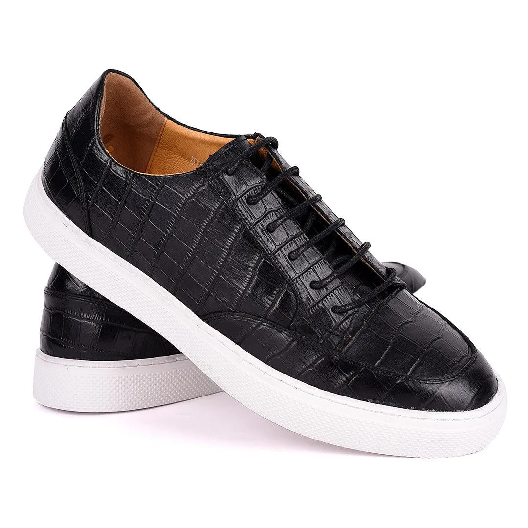 Terry Taylors Lace Up Crocodile Skin Leather Men's Sneaker Shoe- Black