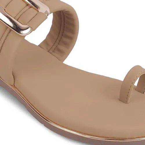 tresmode Perry Women's Flats Sandals Camel, 6 UK / 39 EU - Open Toe Ladies Dress Footwear Soft Comfortable