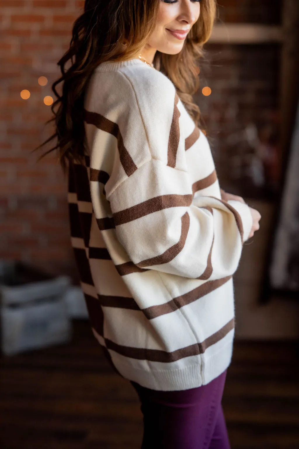 Two Tone Striped Tunic Sweater