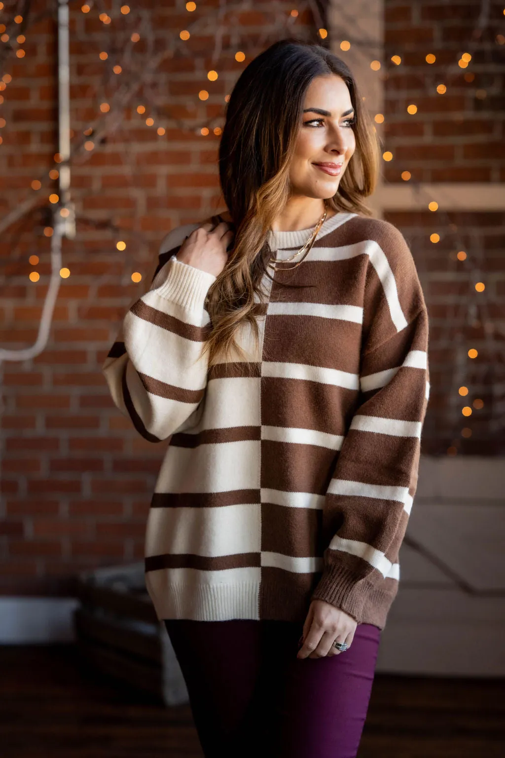 Two Tone Striped Tunic Sweater