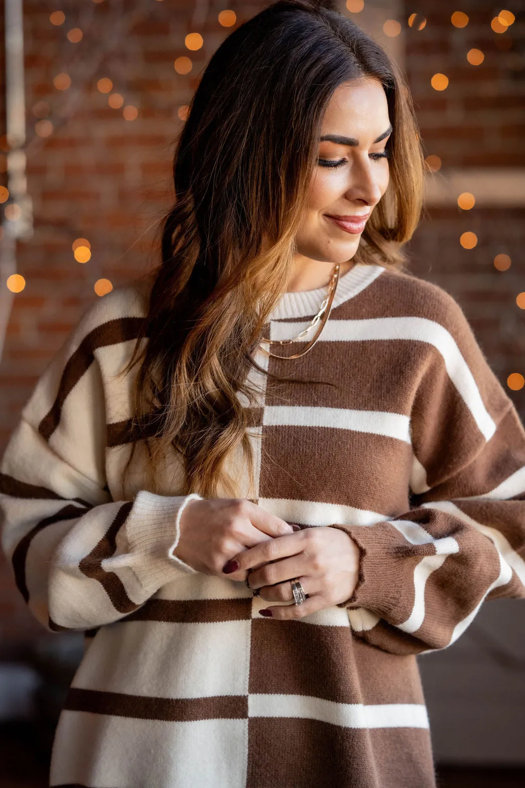 Two Tone Striped Tunic Sweater