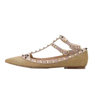 Valentino Gold Flats Rock Stud Pony Hair 35.5