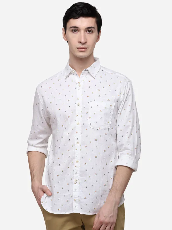 White Slim Fit Printed Casual Shirt | Greenfibre