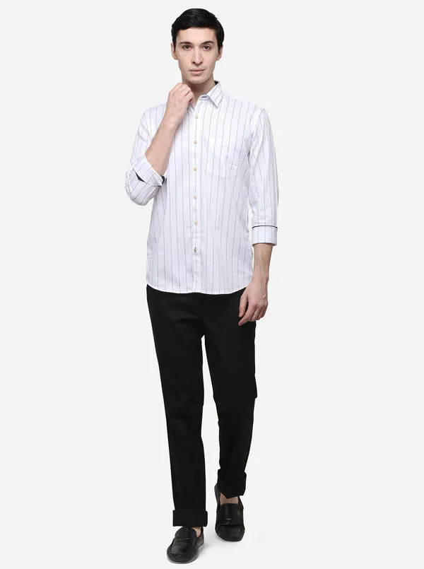 White Slim Fit Striped Casual Shirt | JadeBlue