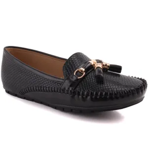 Women "LUELLA" Stitched Edge Snake Textured Tassel Detailed Slip On Casual Moccasins