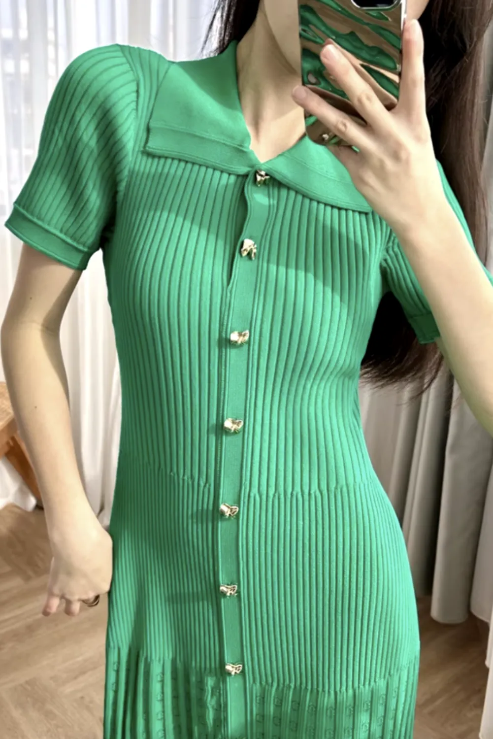 Womens Elegant Short Sleeve Button-Down Knit Maxi Dress